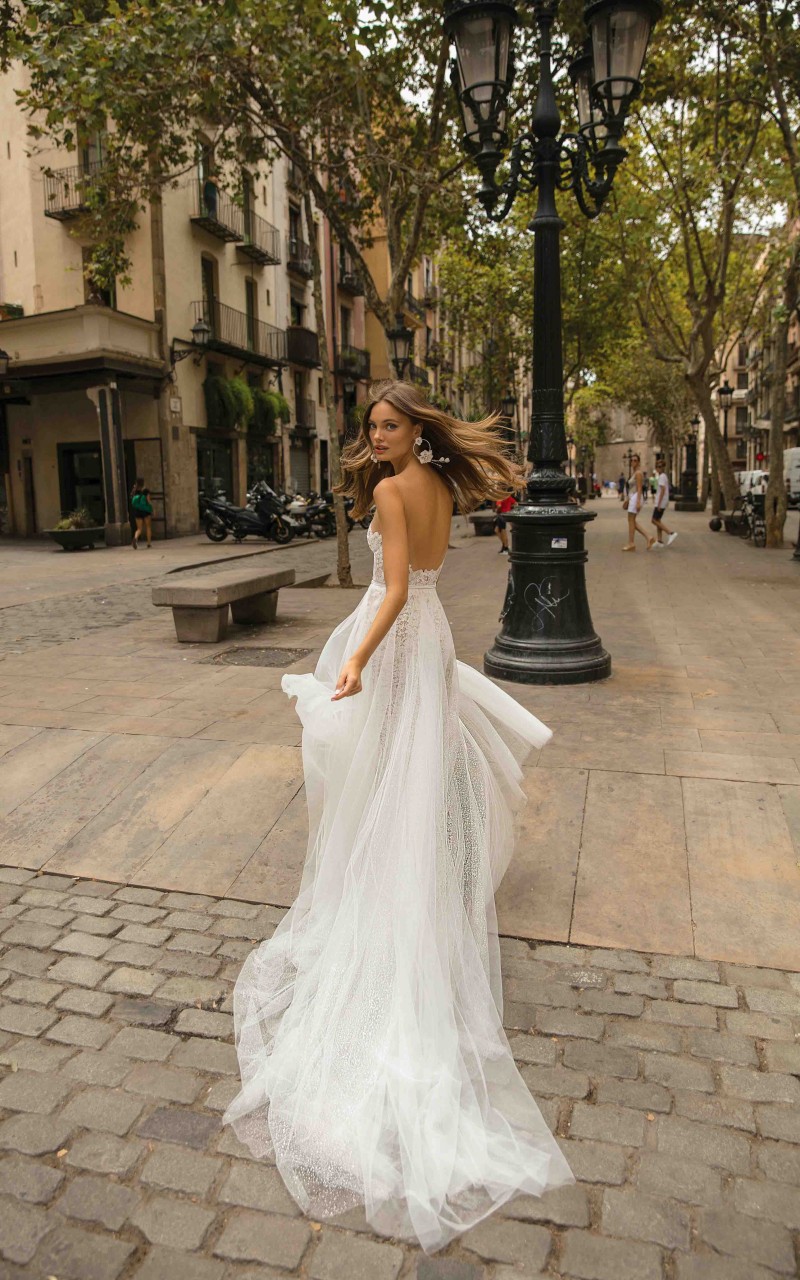Berta Mermaid Wedding Dresses Sexy V Neck Backless Lace Beach Bridal Gowns Detachable Train Wedding Dress Vestido De Novia