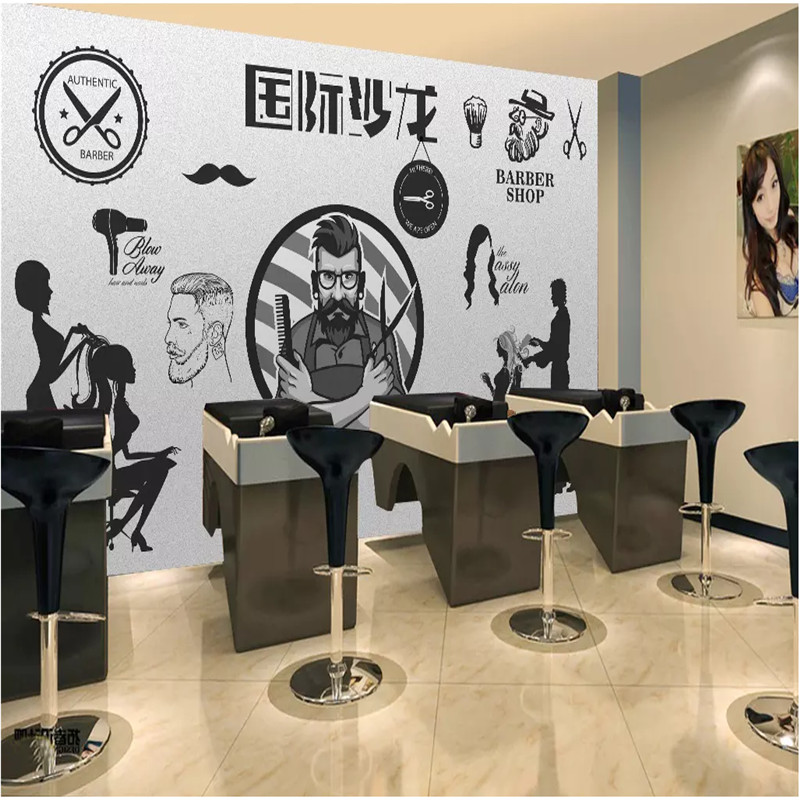 Custom Wall Paper 3D European Hand-painted Retro Barber Shop Hair Salon Background Mural Wallpaper 3D Industrial Decor Murals