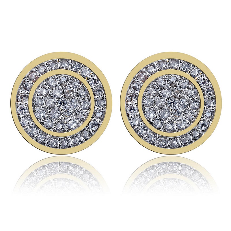 Mens Hip Hop Stud Earrings Jewelry Fashion Gold Round Zircon Iced Out Earring For Men