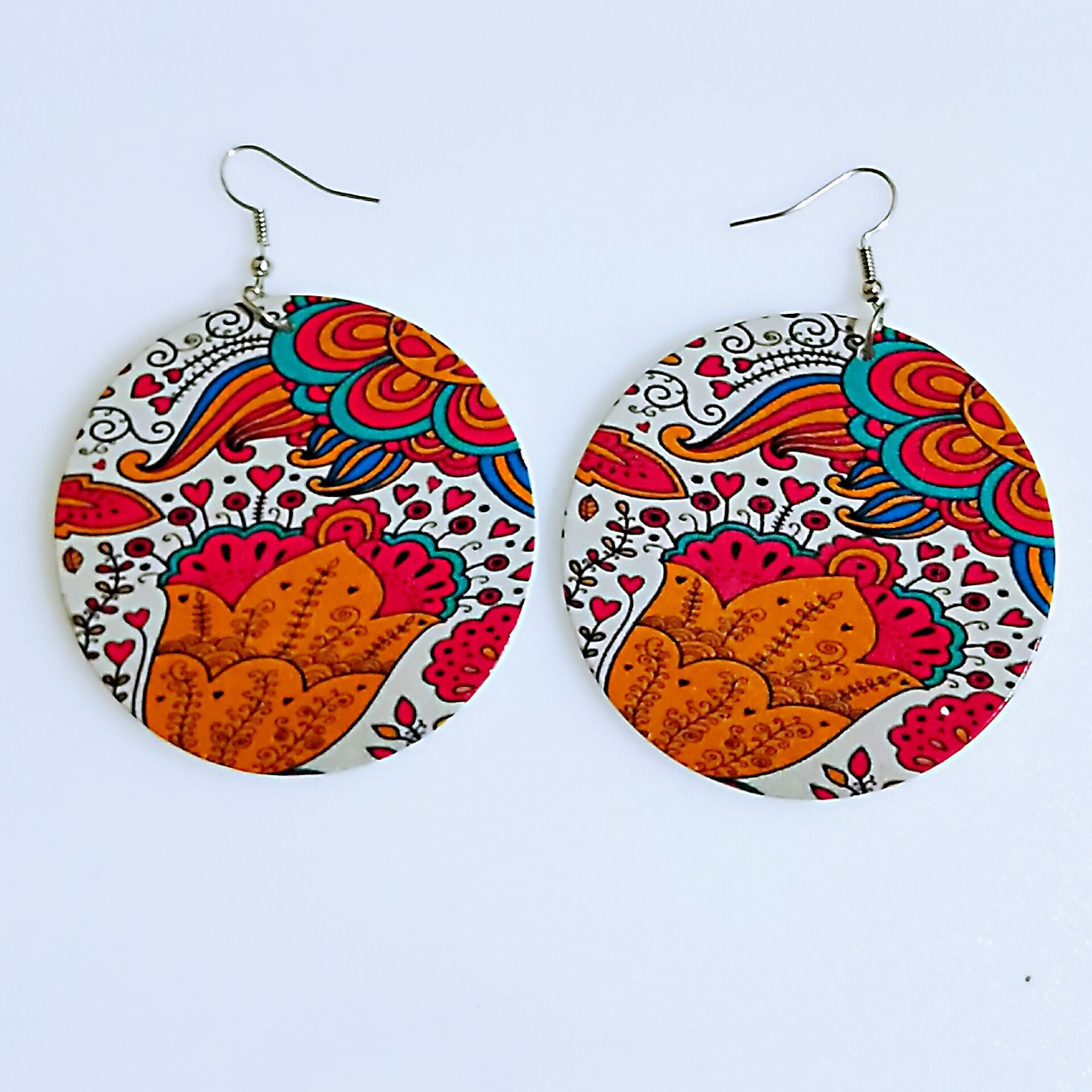 Bohemian Printing Colorful Eardrop Womens Fashion Afro Wooden Earrings Wood Round Charm Hoop Earrings Jewelry Wholesale
