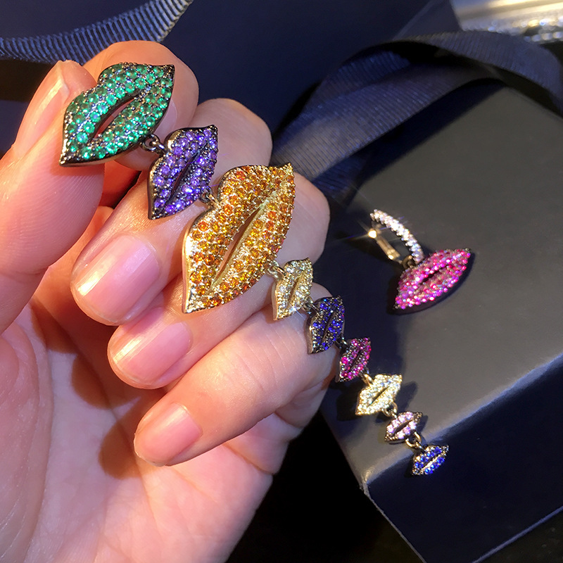 Fashion-and the United States explosion models s925 silver needle micro inlaid zircon color ab mouth earrings jewelry