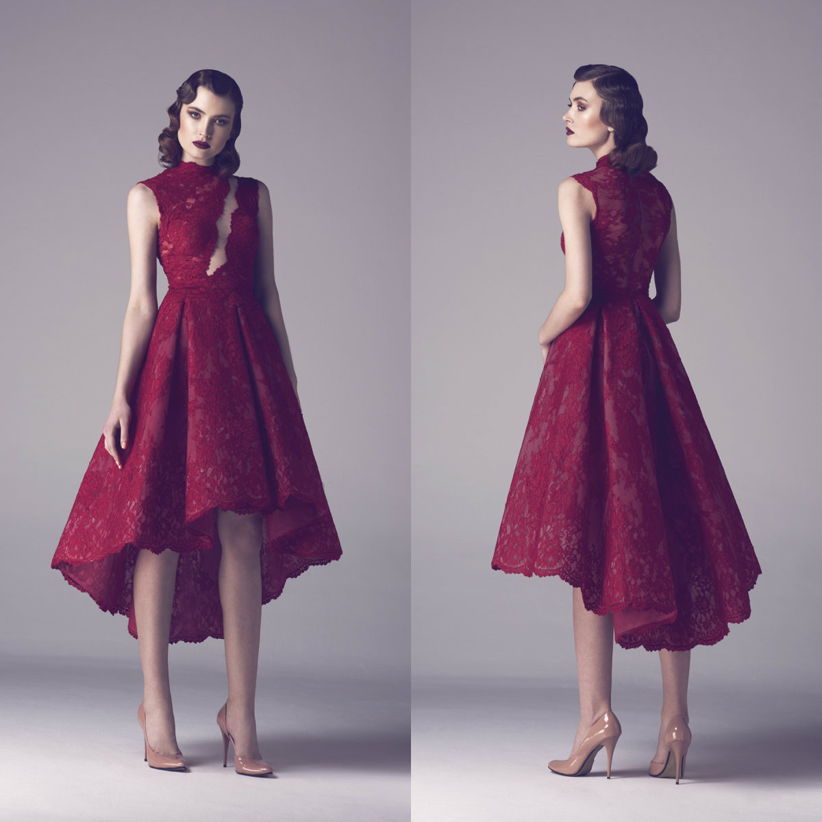 Dark Red Short Prom Dresses 2019 Popular Hi Lo Lace Designer Homecoming Cocktail Party Dresses Fadwa Baalbaki Formal Evening Gowns Cheap