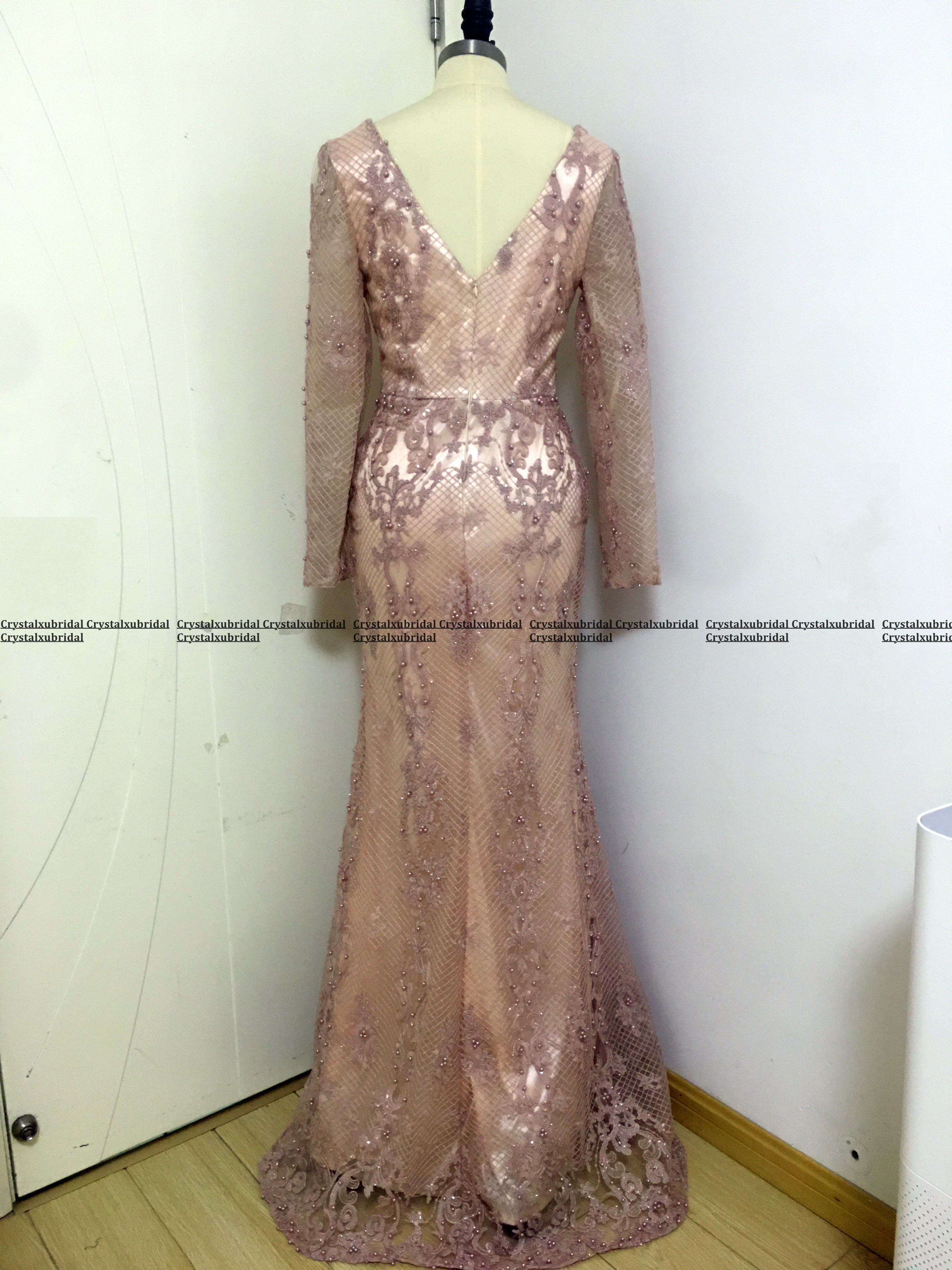 New Bling Sexy Real Image Prom Dresses Full Lace V Neck Mermaid Sequins Crystal Beads Long Sleevs Arabic Formal Evening Dress Party Gowns