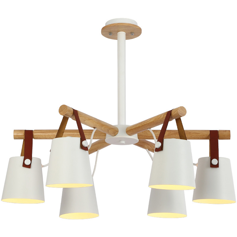 Nordic living room chandelier Pendant Lamps creative personality belt restaurant solid wood loft cafe log iron bedroom lights