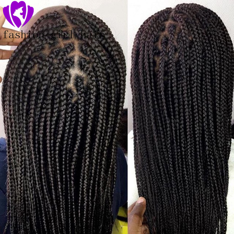 Free shipping 200density black box Braids free part brazilian full Lace Front Wig with baby hair jumbo Braided Wigs for Black Women