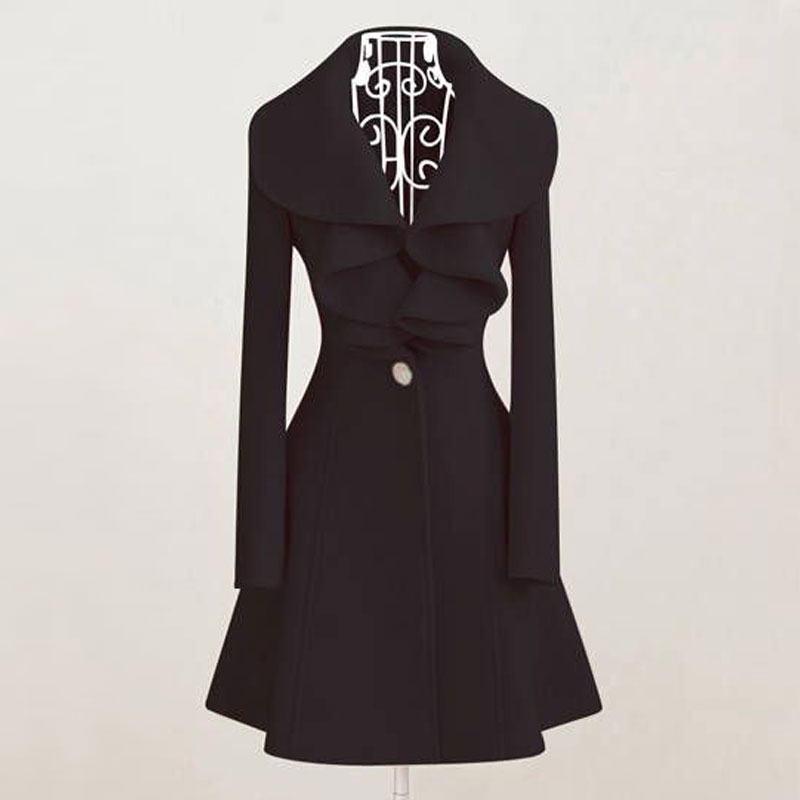 Women's Wool & Blends Woolen Coat For Women Autumn Fall Winter Outfit Elegant Ladies Cloth Long Ruffled Fur Overcoat