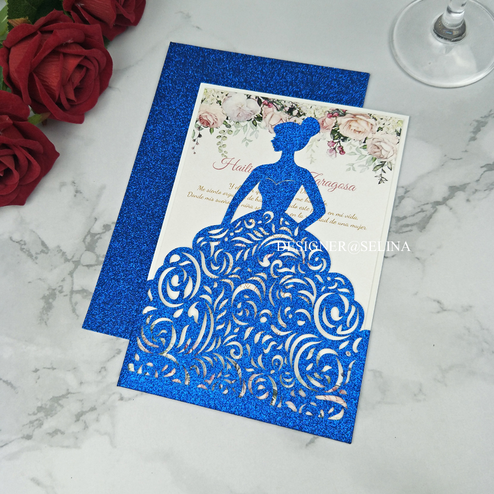 Blue Glitter Jackets Laser Cut Sweet 15 Quinceanera Invitations Girls Sweet 16 Formal Invite Princess Party Invitation, Black
Blue Glitter Jackets Laser Cut Sweet 15 Quinceanera Invitations Girls Sweet 16 Formal Invite Princess Party Invitation, Black