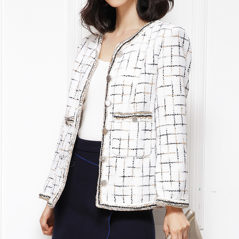 JSXDHK Runway Women Tweed Jacket Autumn Winter Plaid Black Tassel Weave Coat Vintage Single breasted Outerwear S-3XL1