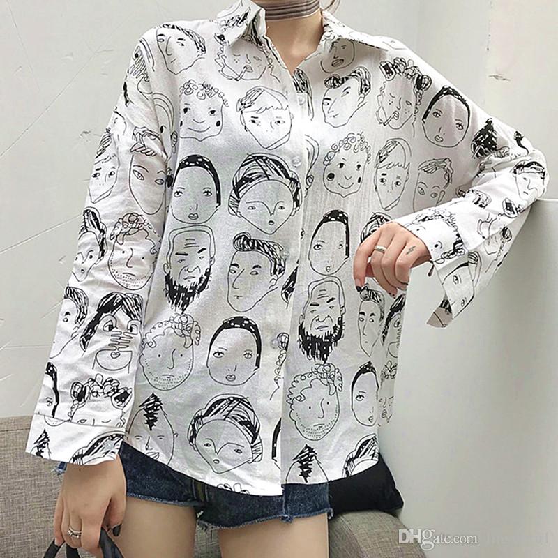 2020 Women's Black and White Patterned Blouse Single Breasted Blouse Casual Long Sleeve Shirt Female Cartoon Cotton Tops, 2#
2020 Women's Black and White Patterned Blouse Single Breasted Blouse Casual Long Sleeve Shirt Female Cartoon Cotton Tops, 2#