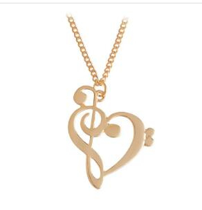 pretty Love Note Necklaces Music Note Heart of Treble and Bass Clef Necklace Women Jewelry Infinity Charm Heart Pendant Necklace WY379