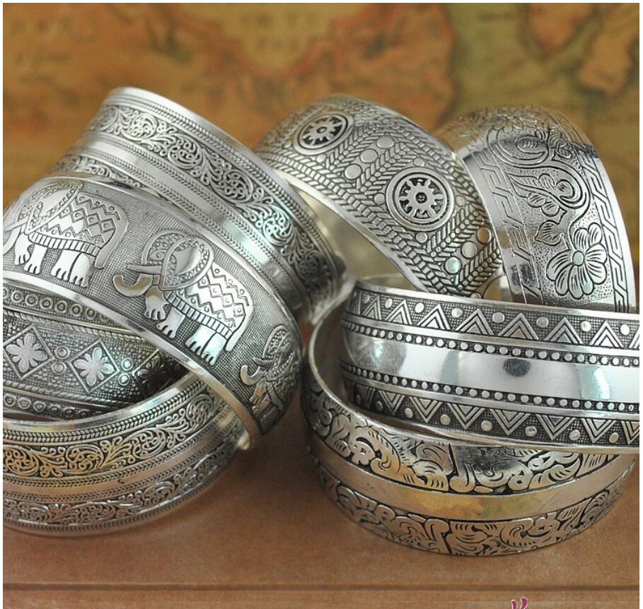 Wide Tibetan Silver Bangles Cuff Bracelets for Women Bohemian Vintage Carved Flower Hand Jewelry Discounted Mix, White
Wide Tibetan Silver Bangles Cuff Bracelets for Women Bohemian Vintage Carved Flower Hand Jewelry Discounted Mix, White