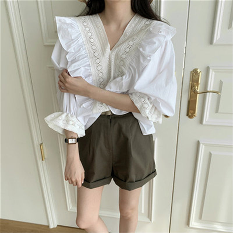 Alien Kitty Gentle All Match Patchwork Sweet Ruffles Solid V-Neck Stylish Summer 2020 Blouses Office Lady Brief Cute Shirts, White
Alien Kitty Gentle All Match Patchwork Sweet Ruffles Solid V-Neck Stylish Summer 2020 Blouses Office Lady Brief Cute Shirts, White