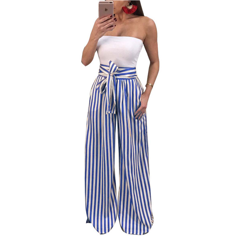 Summer Women Palazzo Pants Wide Leg Pants High Waist Plaid Striped Loose Pants Office Ladies Trouser Women Elegant Trousers