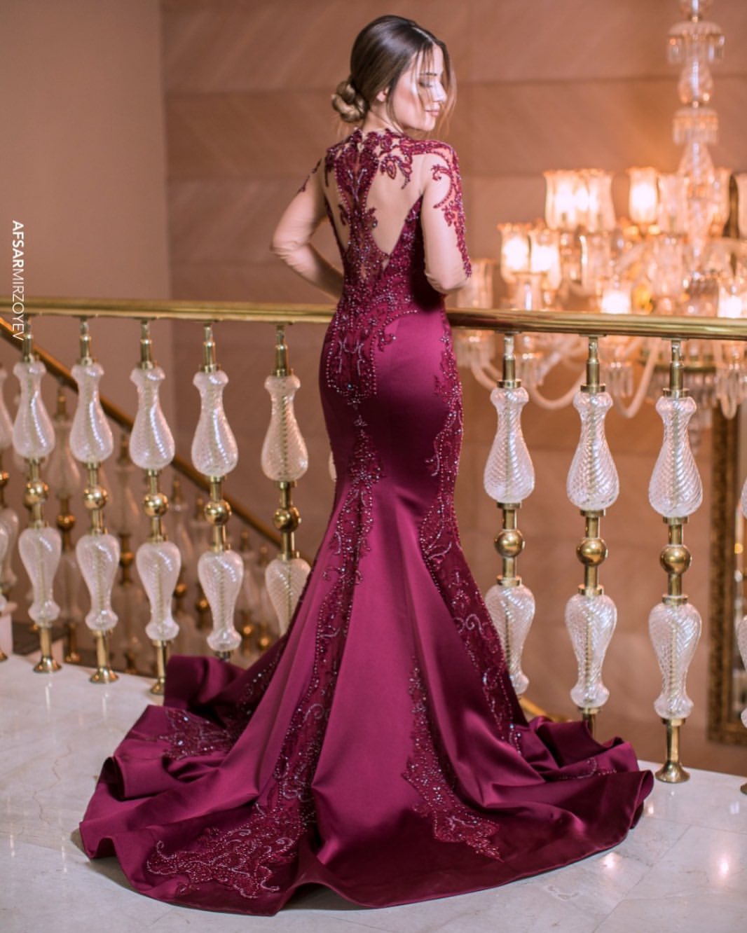 elegant burgundy highneck mermaid bejeweled aso ebi dress for special events and second receiving