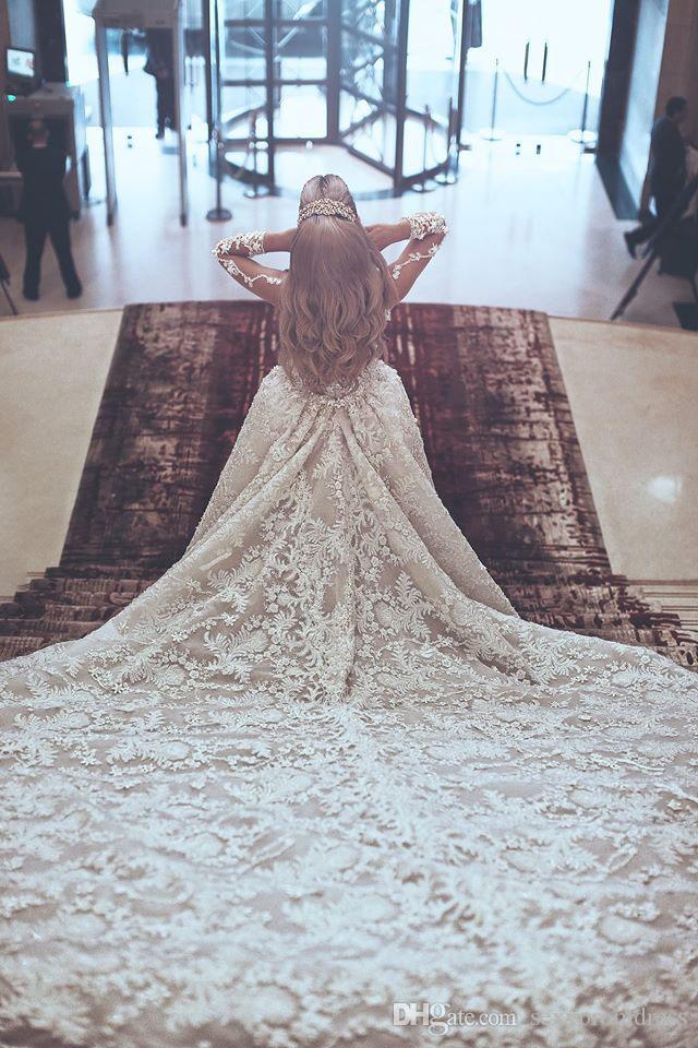 Said Mermaid Wedding Dresses Detachable Train Style Lace Bridal Gowns Sheer Neck Long Sleeves Buttons Vestidos Plus Size