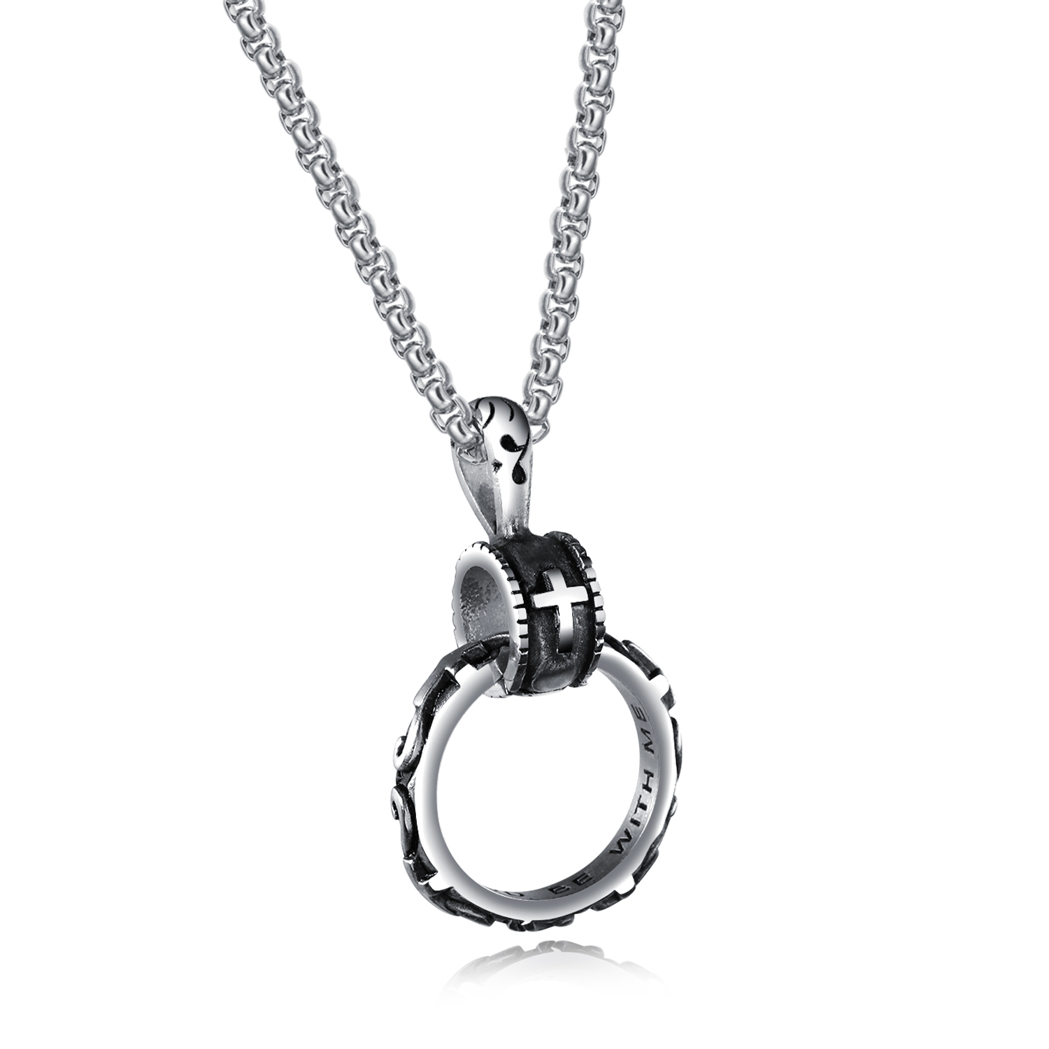 Creative Hip Hop Longevity Circle Cross Pattern Pendants Necklace Jewelry Stainless Steel Religious Jewelry Gift