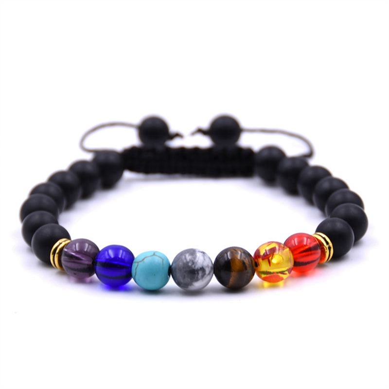 Ladies 8mm Lava Rock 7 Chakras Aromatherapy Essential Oil Disperser Bracelet Braided Natural Stone Yoga Bead Bracelet Bracelet