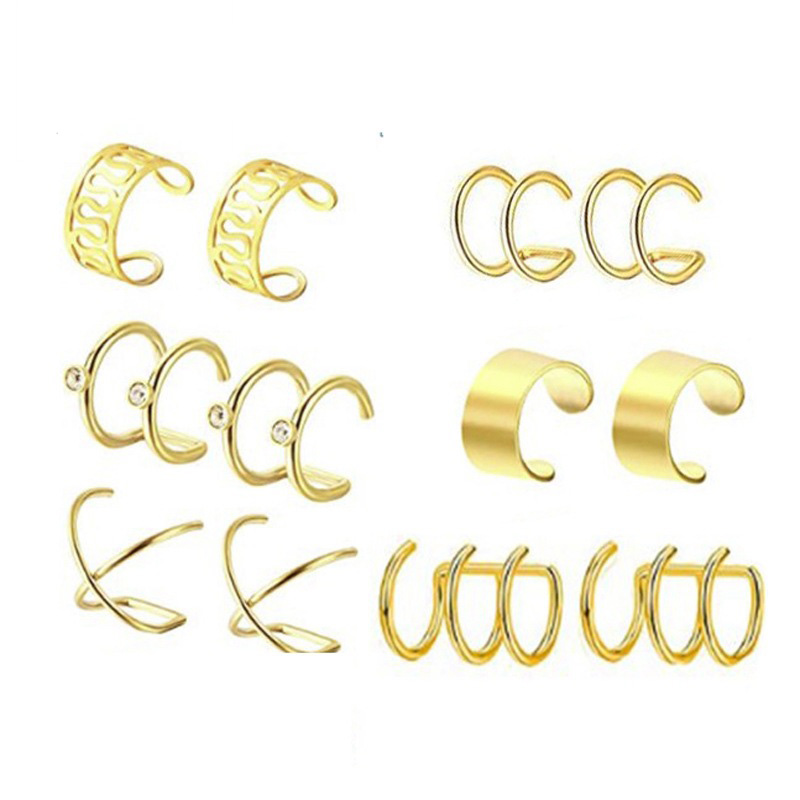 6 pairs/set Hip Hop Non Piercing Ear Clip Earrings Stainless Steel Earrings Jewelry Set Wholesale