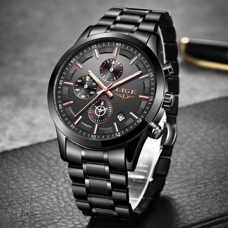 LIGE Watch Men Top Brand Luxury Chronograph Male Sport Watch Quartz Clock Stainless Steel Waterproof Men Watch Relogio Masculino LY191226, M gold black
LIGE Watch Men Top Brand Luxury Chronograph Male Sport Watch Quartz Clock Stainless Steel Waterproof Men Watch Relogio Masculino LY191226, M gold black