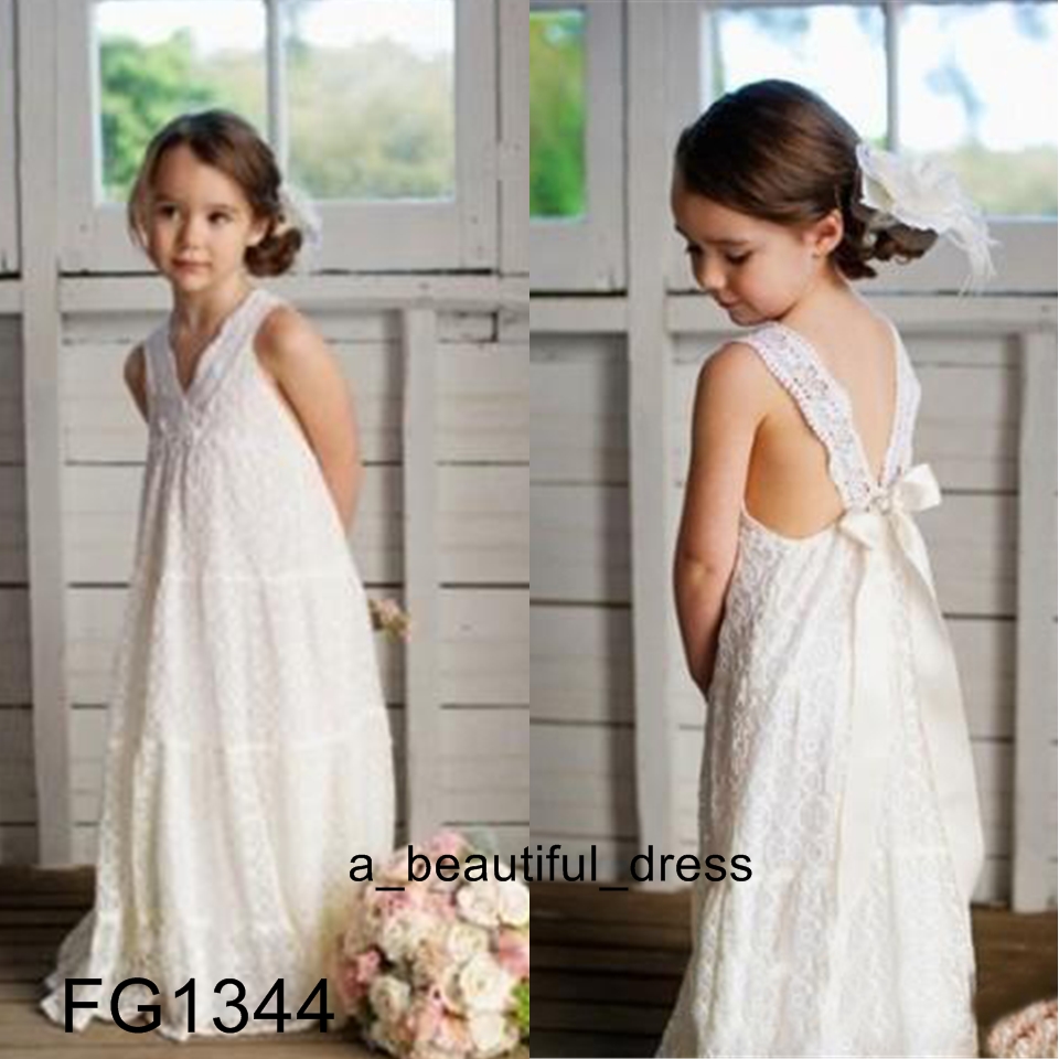 $59.95/PC Free Shipping Any Size Color Lace Flower Girl' Dresses Lace Kids Formal Wear Long Sleeves Sleeveless Floor Length Little Girls