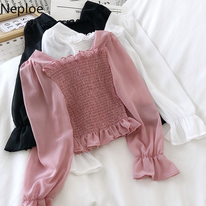 Neploe Women Square Collar Long Sleeve Shirts 2020 Spring Korean Chiffon Blouse Pleated Stretch Slim Short Ruffle Blusas 58469, Black
Neploe Women Square Collar Long Sleeve Shirts 2020 Spring Korean Chiffon Blouse Pleated Stretch Slim Short Ruffle Blusas 58469, Black
