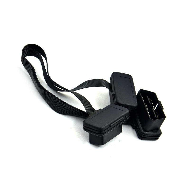 VSTM Flat+Thin 16Pin Car OBD 2 Extender OBD2 16 Pin ELM327 Male To Dual Female Y Splitter Elbow OBDII Extension Connector Cable