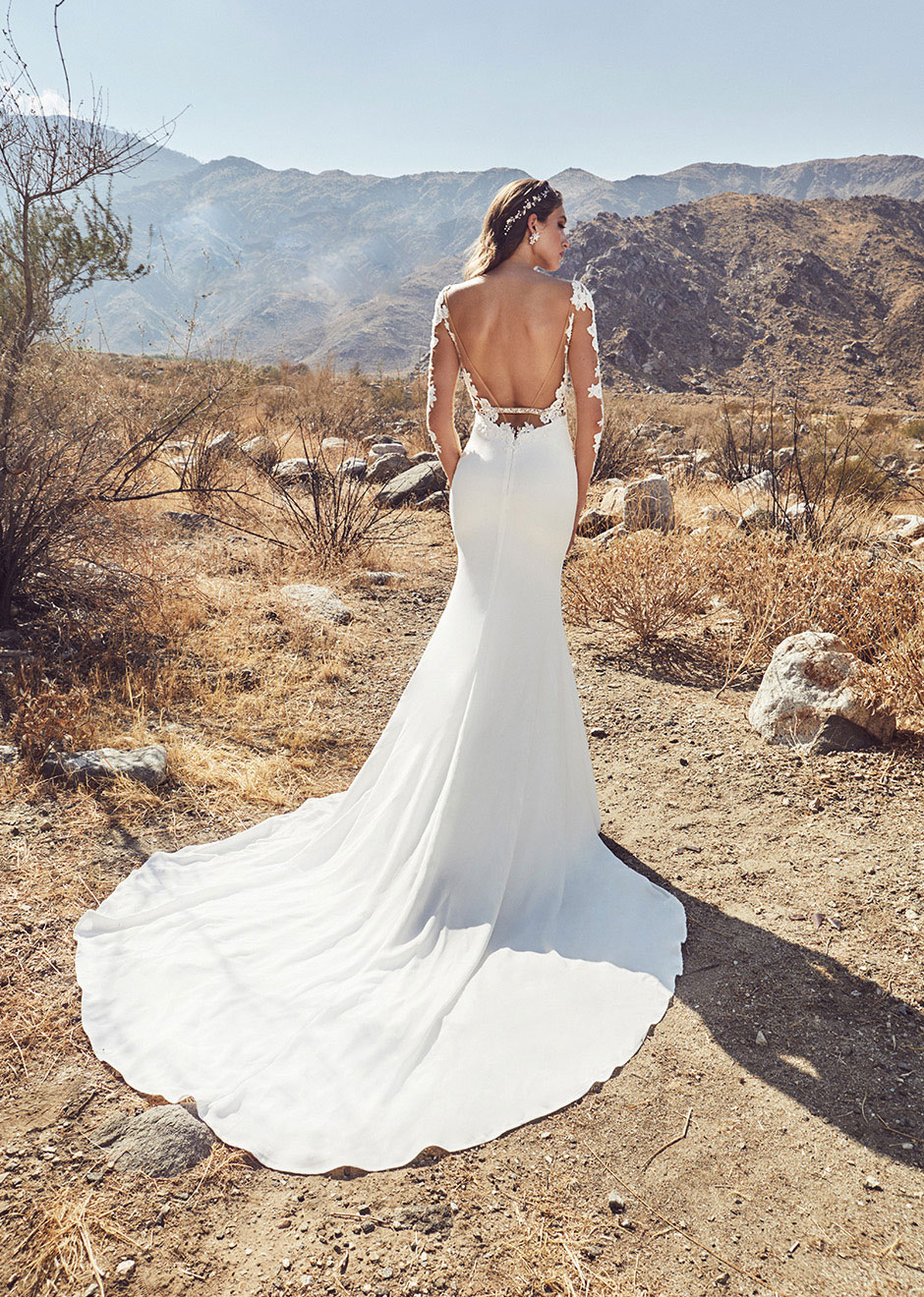 mermaid lace backless beach wedding dresses sheer bateau neck beaded bridal gowns with long sleeves chiffon boho vestido de novia