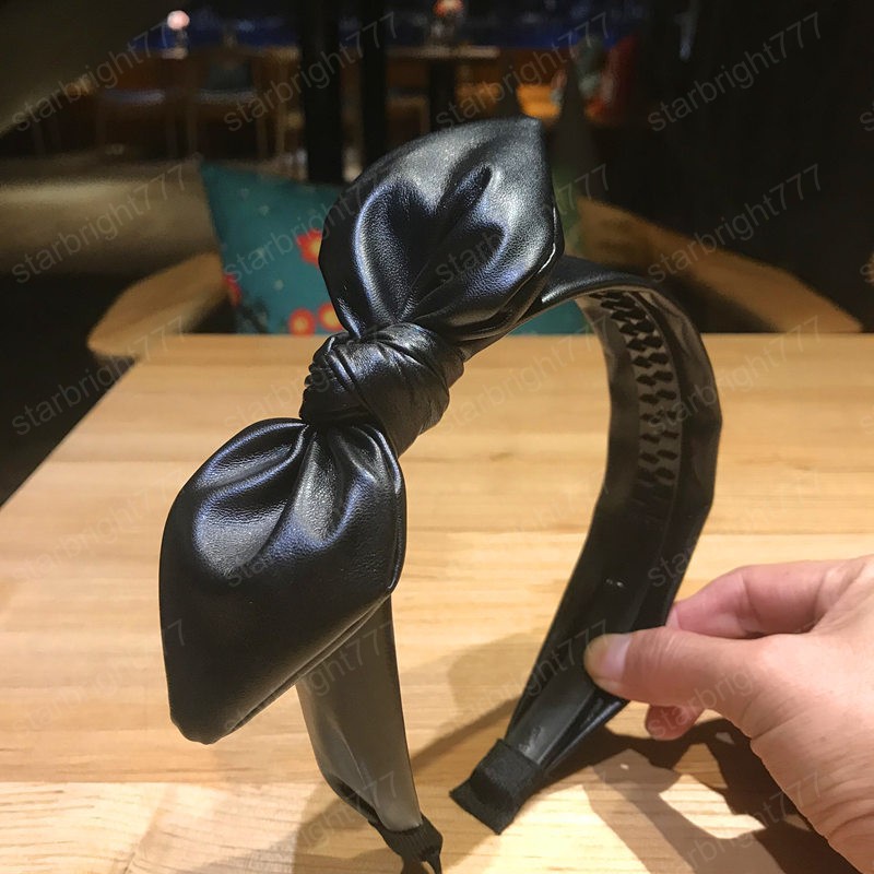 Synthetic Leather Bow Knot Headbands Hairband Bezel For Women Non-Slips Hair Band Solid Hair Accessories Head Wrap
