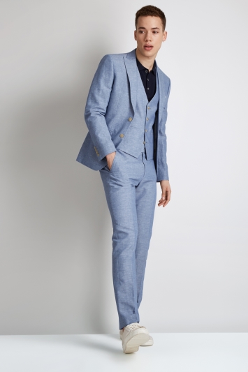 Fashion Light Blue Wedding Tuxedos Young Slim Fit Groom Wear 3 pieces Peaked Lapel Formal Men Suits