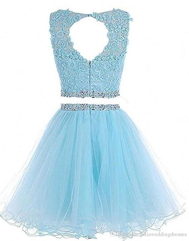 Two Pieces Short Prom Homecoming Dresses 2021 A Line Tulle Beaded Crystals Appliques Graduation Cocktail Party Gown QC1303