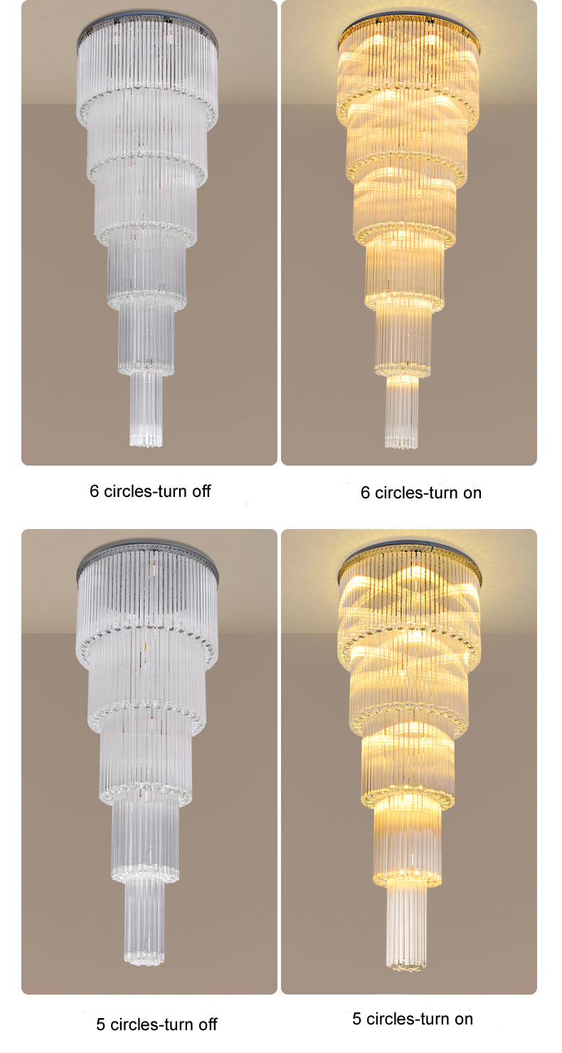 LED Modern K9 Crystal Chandeliers Lights Fixture European Crystal Chandelier American Villa Hotel Big Long Stair Way Home Indoor Lighting Staircase Ha