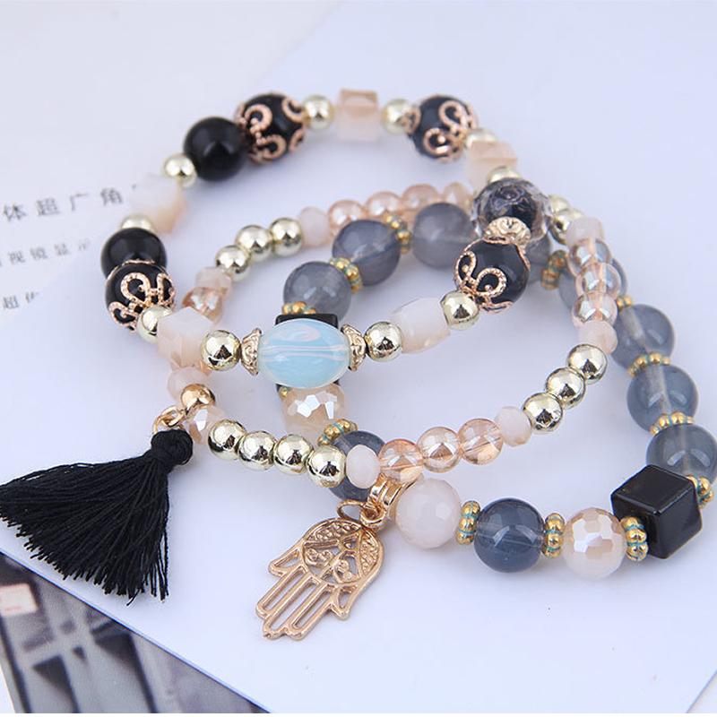 New Multilayer Bohemian Bracelet for Women Girls Crystal Beaded Strand Bangle Charm Stackable Bracelets Set Stretch Beach Boho Jewelry