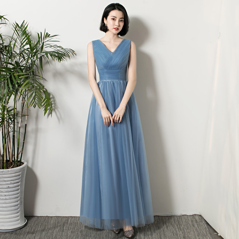 Dusty Blue Tulle Bridesmaid Dresses Mixed Style 2020 Long Bridesmaid Gowns Floor Length Wedding Guest Dress