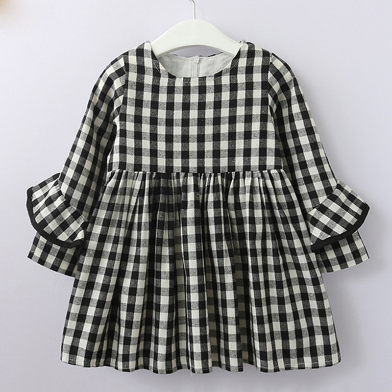 Girls Dress 2020 New Spring / Autumn England Style Lace Long Sleeve Shirt + Plaid Strap Dress For Princesss 3-7 Years