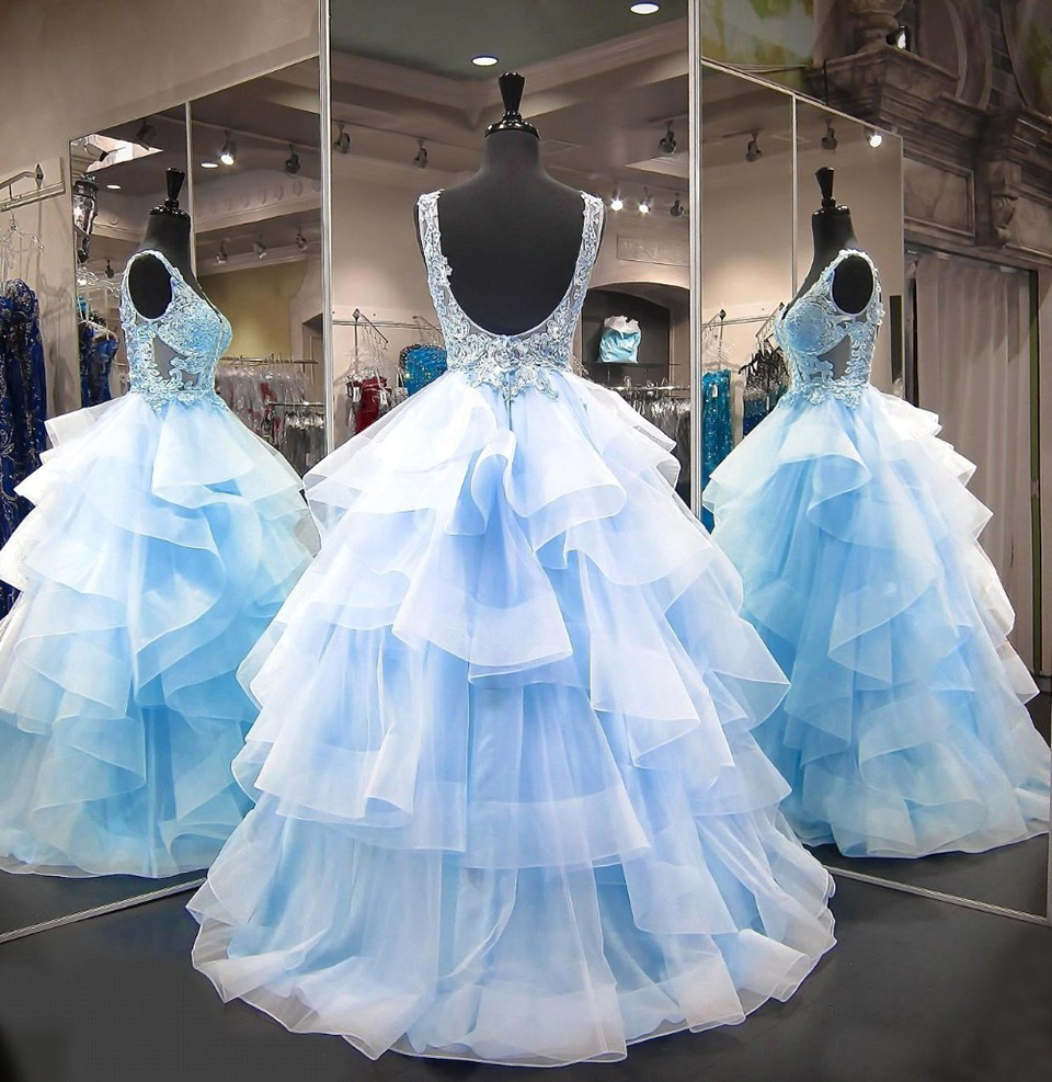 Robe de soiree Saudi Arabic Dubai Light Blue Lace Evening Dresses Long Abiye Organza Evening Ruffled Train Party Dress