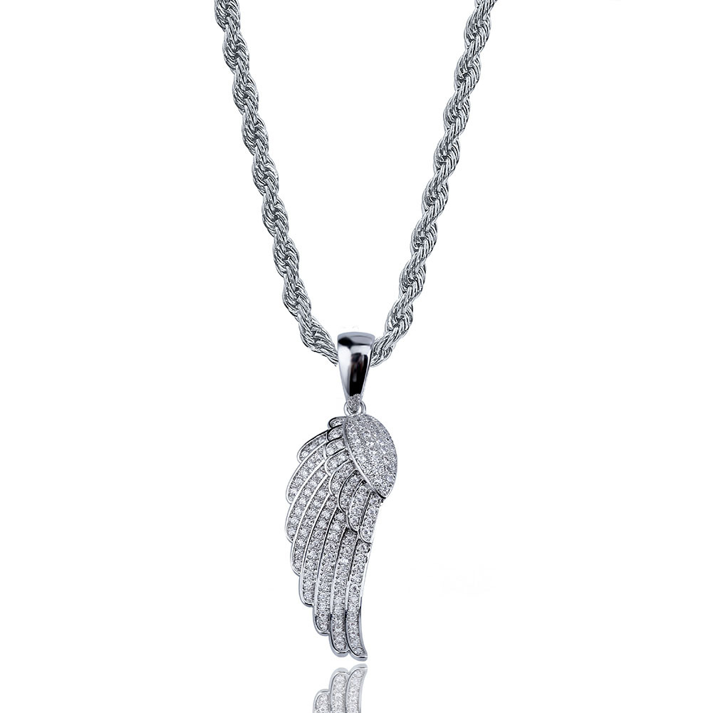 New Fashion 18K Gold and White Gold Plated Hip Hop Feather Wing Pendant Necklace Chain Iced Out CZ Zirconia Jewelry Gifts for Men and Women
