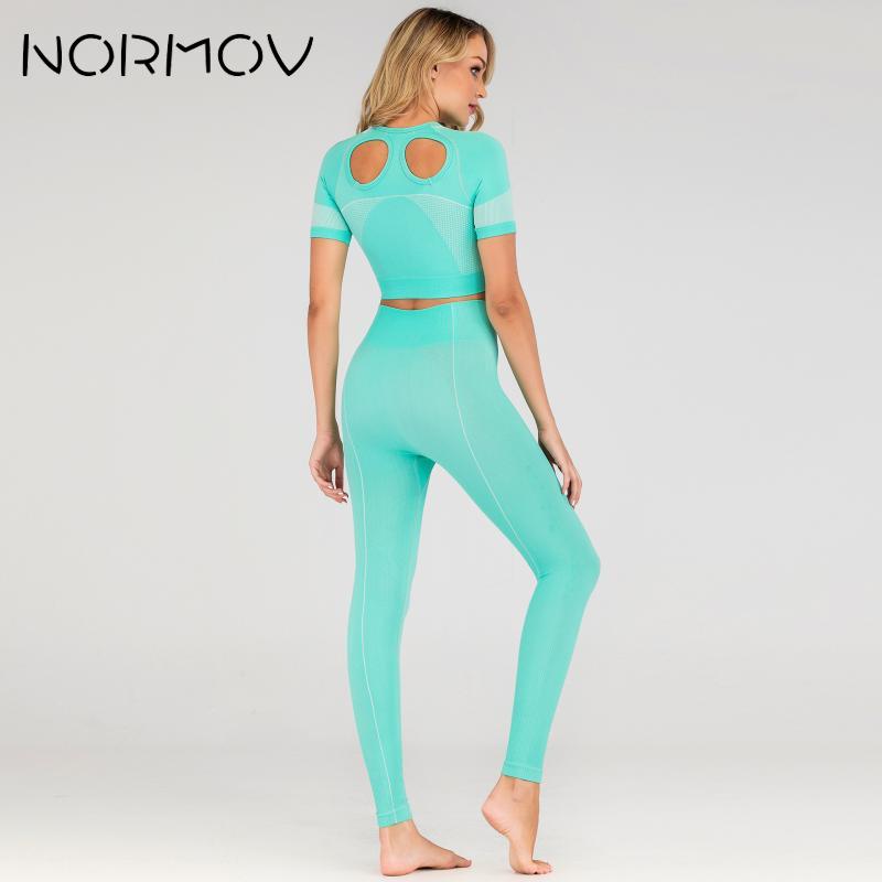 NORMOV Colorful Yoga Set Sexy Seamless Workout Clothing Sportswear Short Sleeve Shirts+High Waist Gym Leggings 2 Piece Suits, Blue
NORMOV Colorful Yoga Set Sexy Seamless Workout Clothing Sportswear Short Sleeve Shirts+High Waist Gym Leggings 2 Piece Suits, Blue