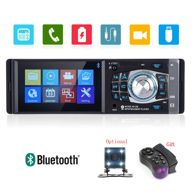 4.1 inch 1 Din Car Radio Auto Audio Car Stereo FM Bluetooth Support Rear View Camera Steering Wheel Remote Control 4012B
4.1 inch 1 Din Car Radio Auto Audio Car Stereo FM Bluetooth Support Rear View Camera Steering Wheel Remote Control 4012B