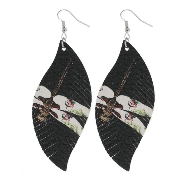 Bohemian Style Tassel Drop Earrings Feather Shape Charm Pendant Dangle PU Leather Earring For Women Lady GD104