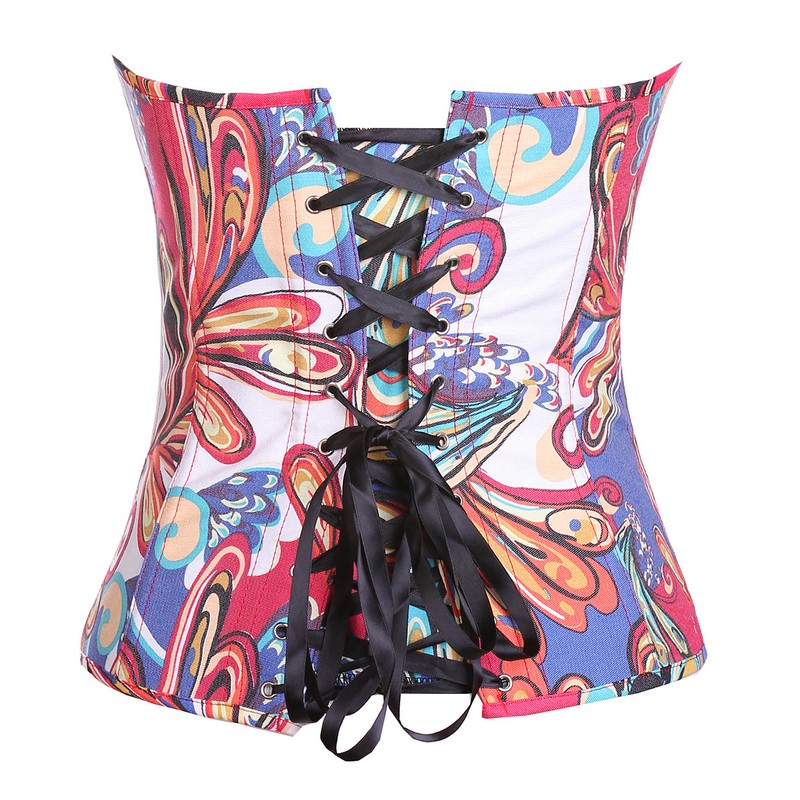 Colorful Printed Overbust Corset Women No Trim Vivid Floral Lace-up Padded Bustier Fashion Daily Corset Slim Body Waist Cincher Shapewears
