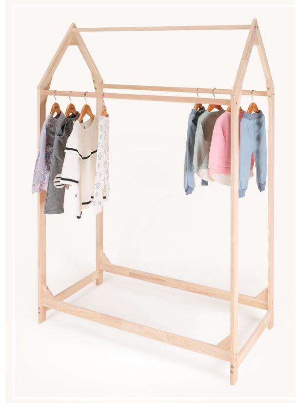 Children's hanger Cabinets clothing store solid wood middle island rack small house hangers double hanging display shelf