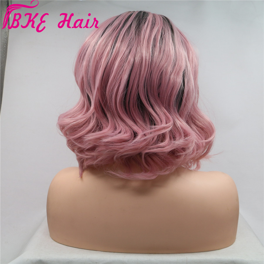 New short style Ombre Pink Wigs short Wavy Synthetic Lace Front bob Wig For Women Heat Resistant Fiber Natural Hairline Cosplay