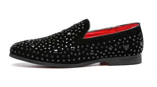 High Quality Men Casual Rhinestone Pointed Toe Flat Shoes Christmas Party Men Formal Shoes Loafer Shoes