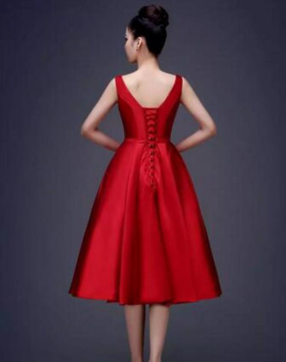 High Quality Simple Royal Blue Black Red Cocktail Dresses Lace up Tea Length Formal Party Dresses Plus Size Custom Made Cheap M74