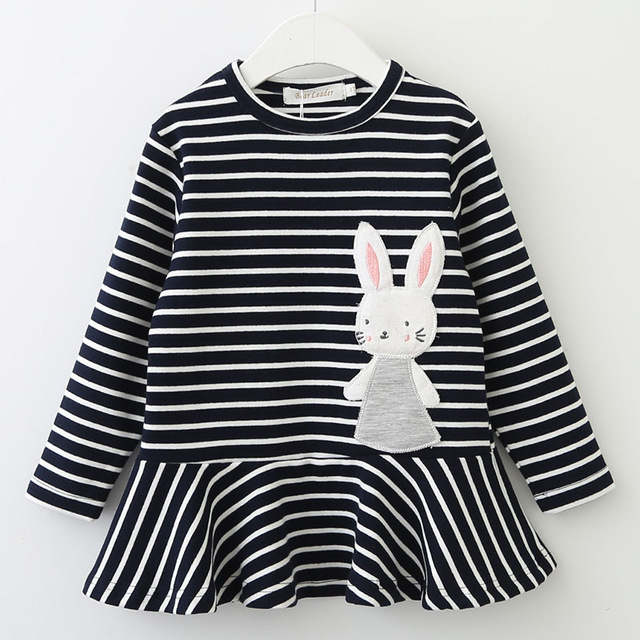 Girls Dress 2020 New Spring Brand Girls Clothes Long Sleeve Bunny Rabbit Lace Strip Design Girls Children Clothing