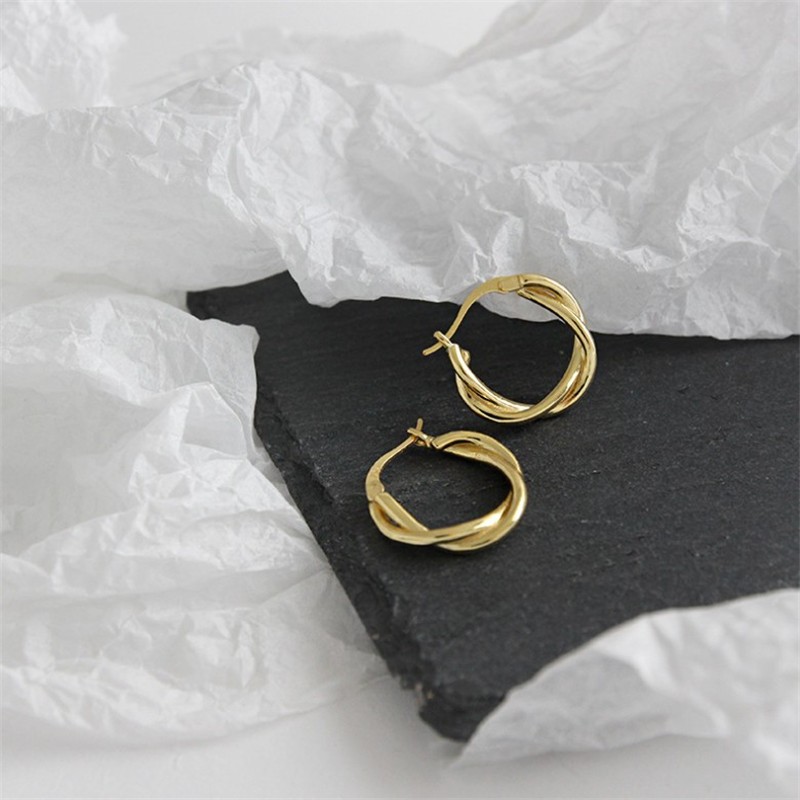 Authentic 925 Sterling Silver Hoop Earrings For Women Vintage Retro Braided Twisted Big Geometric Circle Earring