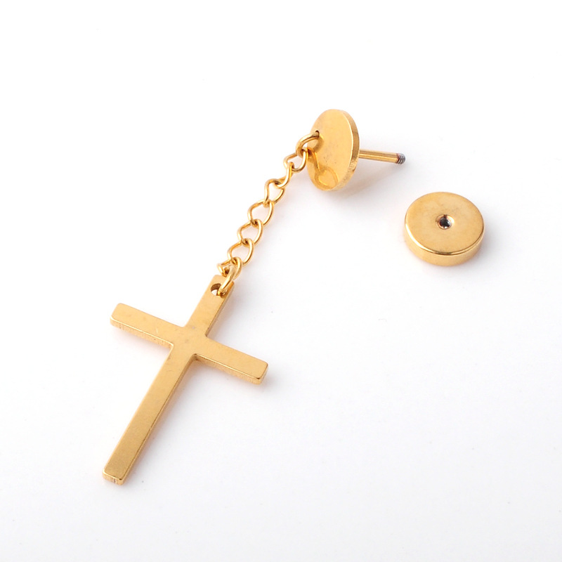 Charm Cross Drop Dangle Earrings Hip Hop Punk Men's Stainless Steel Barbell Stud Earrings Jewelry