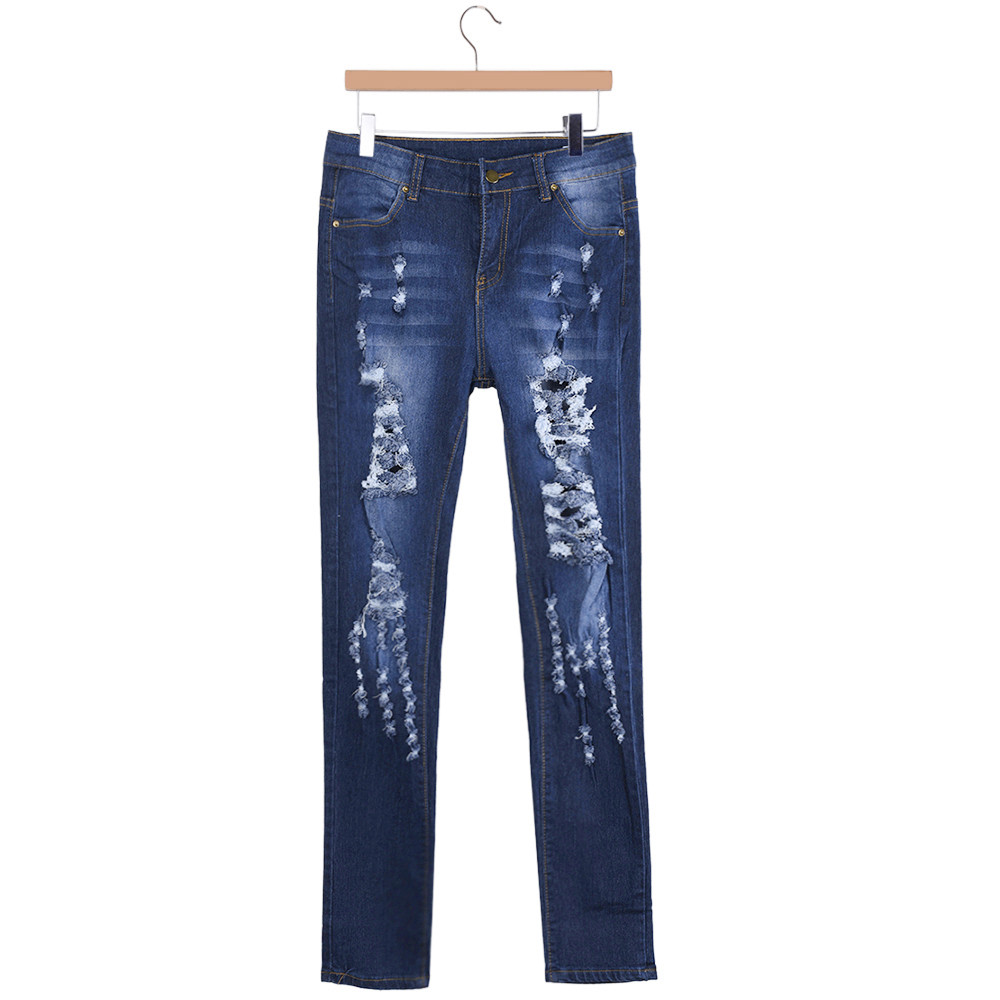 High Waisted Ripped for Women Pants Plus Size Skinny Jeans Denim Boyfriend Lace Slim Stretch Holes Pencil Trousers Bag Free shipping