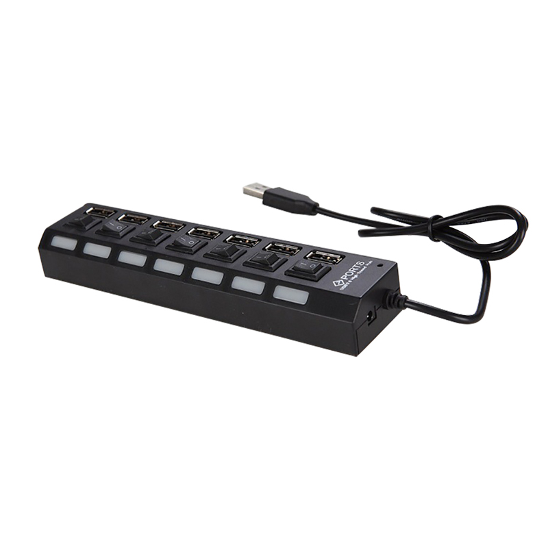 Computer USB 2.0 HUB 7 Port Switch Indicator High Speed Splitter Hub with USB Cable for Desktop Notebook USB Mouse Scanner