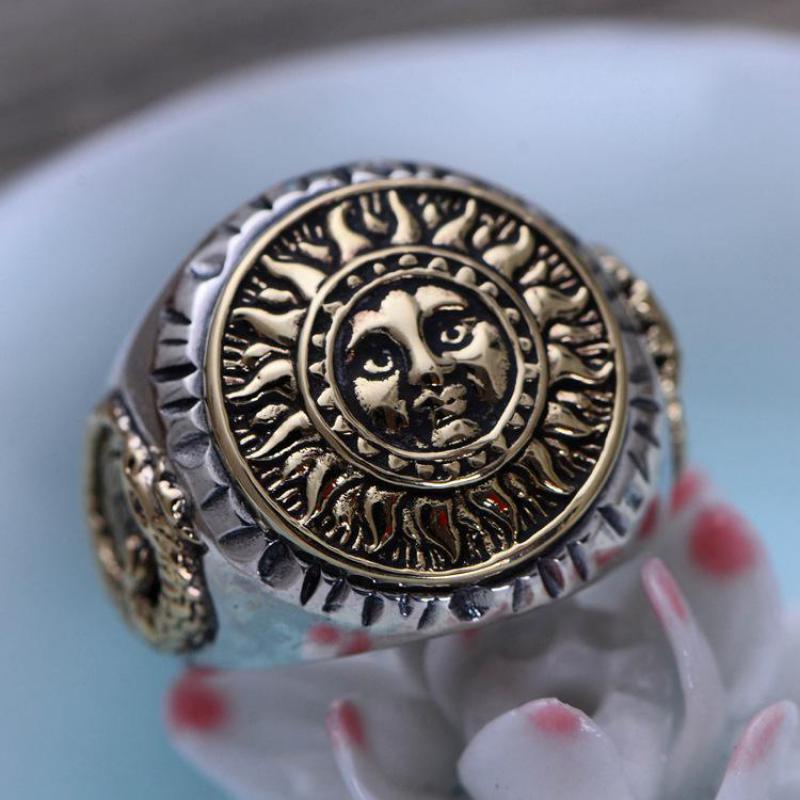Real 925 Sterling Silver Jewelry Gothic Rings For Men Unique And Cool Sun Flowers With Smiling Face Opening Type D19011502